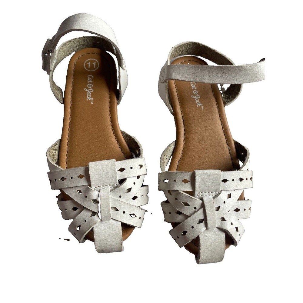 Cat & Jack White Strappy Cut-Out Ankle Strap Sandals – Kids Size 11
